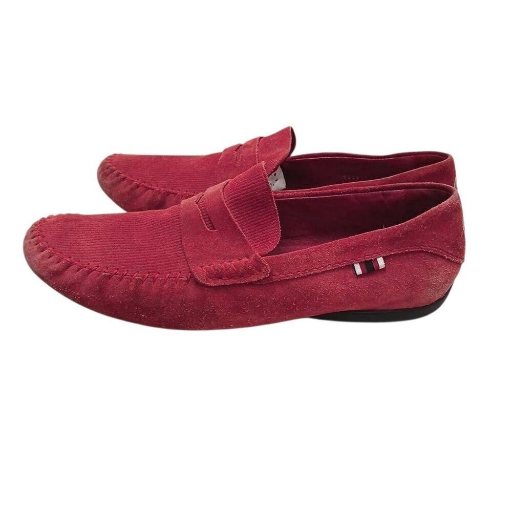 Gucci Red Suede Leather Slip‎ on Web Loafers Mens 9.5 G Driving Shoes Moccasin